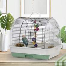 Tragbarer Vogelkäfig für Kleinvögel – Reisebox aus Metall & Kunststoff mit Tragegriff | Inkl. 2 Futternäpfe & Sitzstange | Abnehmbare Schale | Ideal für Wellensittiche, Nymphensittiche & Kanarienvögel - Einheitsgröße - Übersicht 1