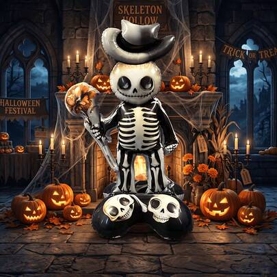 Balão de Flor Esqueleto em Pé de Halloween com Base de Esqueleto, Balão Grande de Folha de Alumínio, Balão de Decoração Atmosférica para Festa de Halloween no Quintal, Balão Inflável 3D Autosselante, Decoração Assustadora de Halloween para Casa, Lareira, Adereço de Foto para Festa, Decoração de Halloween, Casa Assombrada, Atividade de Doces ou Travessuras, Suprimentos para Festa Interna e Externa, Decoração de Festa com Tema de Halloween, Decoração de Festa com Tema de Horror, Suprimentos para Festa de Fantasmas, Balão de Decoração para Festa do Dia dos Mortos, Adequado para Porta da Casa, Decoração de Varanda, Jardim, Pátio, Festa no Quintal, Decoração de Doces ou Travessuras