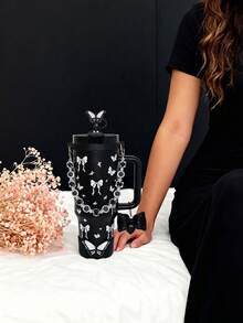 5件組水壺配件套裝 (適用於40oz/30oz保溫杯)，可愛學生風裝飾，適合女性，時尚配件，禮物，情人節禮物，開學禮物，畢業禮物，以及露營等戶外活動 - 蝴蝶水杯套裝 - 查看 7