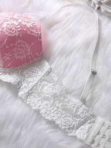 Lace Contrast Color Underwire Bra For Women - White - View 8