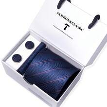 AlanKing 3-Piece Set: Blue Necktie, Pocket Square & Cufflinks, Romantic White Gift Box, Suitable For Formal Business, Wedding,Festival,Fathers Day Gift - Color Mixing - View 17