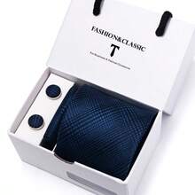 AlanKing 3-Piece Set: Blue Necktie, Pocket Square & Cufflinks, Romantic White Gift Box, Suitable For Formal Business, Wedding,Festival,Fathers Day Gift - Color Mixing - View 11