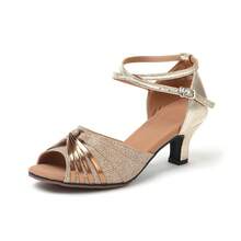 Women's Latin Dance Shoes, Golden Glitter Strap With Buckle Closure, Heel Height: 2.17 Inch - Gold - View 5