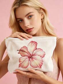 1pc Portable Cosmetic Storage Bag Floral Pattern Double-Sided Printed Travel Zipper Makeup Pouch Multifunctional Toiletry Organizer Bag - Multicolor - View 2