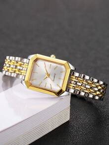 Women's Exquisite Fashion Square Gold-Tone Scale Dial Wristwatch, Versatile Business Commute Quartz Watch For Ladies, Birthday Gift For Girlfriend (2pcs/Set) Watch Box Not Included - Multicolor - View 7
