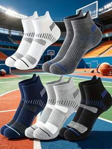 5 Pairs Men's Sports Boat Socks, Anti-Slip, Wear-Resistant, Shock-Absorbing, Mesh Casual Running Short Socks - Multicolor - View 1