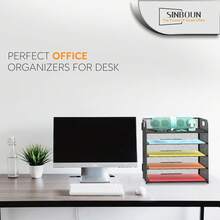 Black 5-Tier Letter Tray Paper Organizer - Metal Desktop File Holder With Handle, Stackable Document Shelf For Office & Classroom Organization - Black - View 7