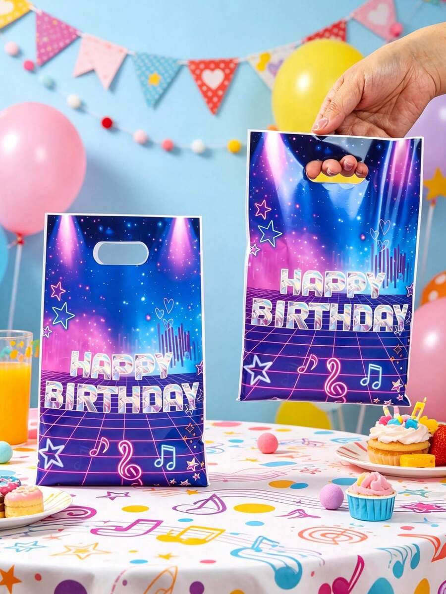 50 piezas Bolsas de regalo con tema musical azul y púrpura, bolsas de tela con patrón de notas musicales, bolsas de empaque de regalo para festival de música, decoración de mesa para fiesta de cumpleaños musical, bolsas de decoración para encuentro con ídolos, suministros para fiesta con tema K-Pop, bolsas de almacenamiento de regalos para baby shower, decoración para despedida de soltera, bolsas de compras para tienda, bolsas para galletas horneadas, suministros de cocina, decoración del hogar, decoración de habitación, regalos de cumpleaños, recuerdos de fiesta