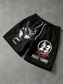 Men's Street Style INS High Street Creative Numeric & Letter Print Black Shorts - Black - View 2
