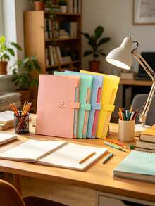 A4 Folder Multi Layer Five Grid Smile Organ Bag Button Paper Storage File BagAesthetic Expanding File Folder Document Organizer With Snap Closure Index Tabs Cute Waterproof Accordion Paper Folder For School Office Supplies - Multiple Styles - View 4