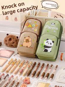 1 buah Kotak Pensil Kapasitas Besar Motif Capybara/Panda/Unicorn, Tempat Pensil Pelajar, Tas Penyimpanan Alat Tulis Ekonomis & Tahan Kotor, Cocok untuk Sekolah - MultiWarna - View 3