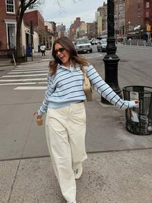 Women's New Colorblock Striped Knit Sweater, Collegiate Style For Commuting, Autumn/Winter - Multicolor - View 3