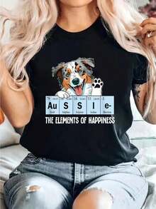 1 Piece Funny T-Shirt For Men And Women Cat Lovers And Pet Owners, Fashionable Casual T-Shirt For Women With Round Neck And Short Sleeves, 180g 100% Cotton - 黑色 - 查看 1