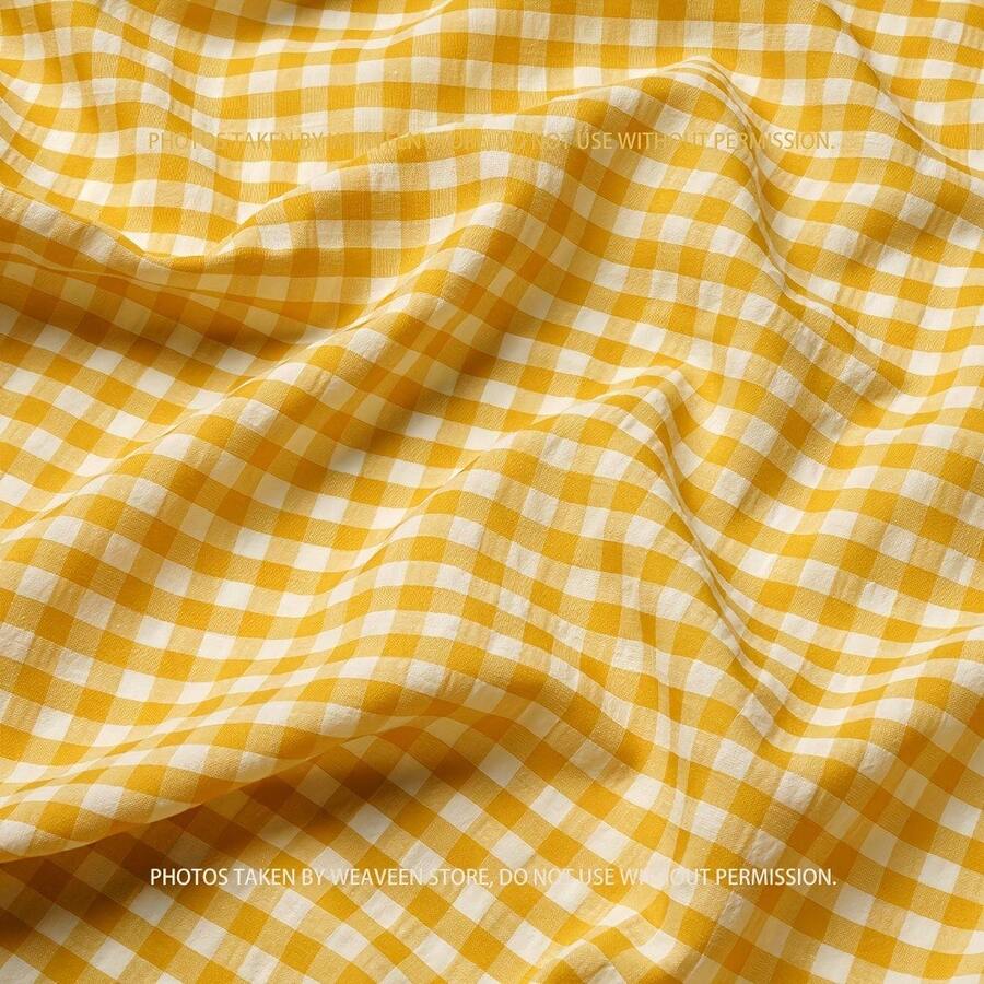 Seersucker Plaid Fabric - Breathable, Textured Gingham Cotton Material For Shirts, Dresses, And Handmade Crafts - Yellow and White, 50*150cm - View 1