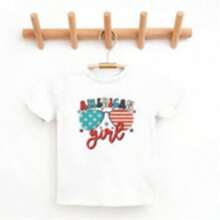 White T-Shirt For Toddlers With Patriotic 4th Of July Print, Casual, Short Sleeve, , Kindergarten Graduation, 4th Of July Girls, Children's Items, Clothing - 紫丁香色 - 查看 1