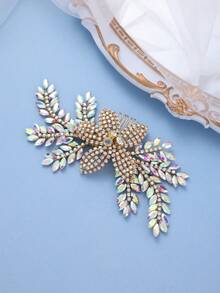Gold Side Comb Decorated With Colorful AB Crystals, Exclusive For Brides, Wedding, Bachelorette Party And Birthday Hair Accessory - Color - View 3