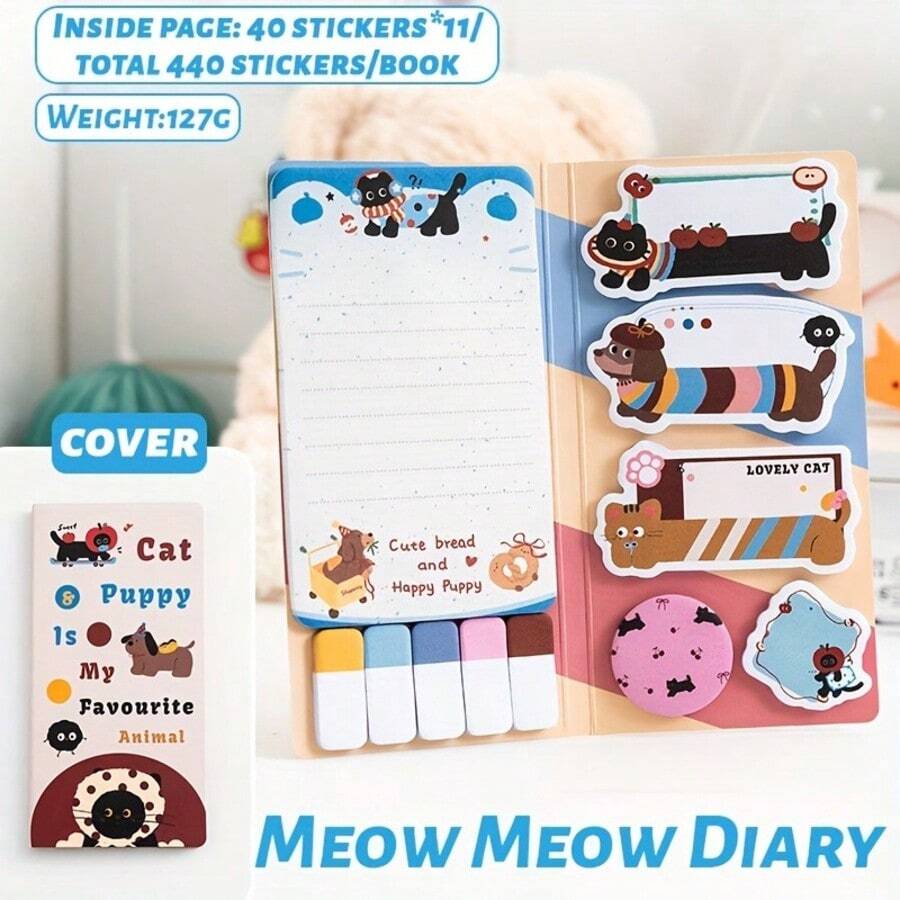 1 Pack/440 Sheets Multi-Size Sticky Notes Collection - Premium Thick Paper, Playful Cute Design & Vibrant Colors - Smooth Ink Flow, Easy To Tear - Suitable For Study Marking, Office Organization And Home Notes School Supplies