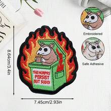 1 Possum Trash Can Fire Embroidered Patch, The Horror Continues But I'M Still Here, Funny Possum Iron On Patch, Humorous Embroidered Applique - A - View 8