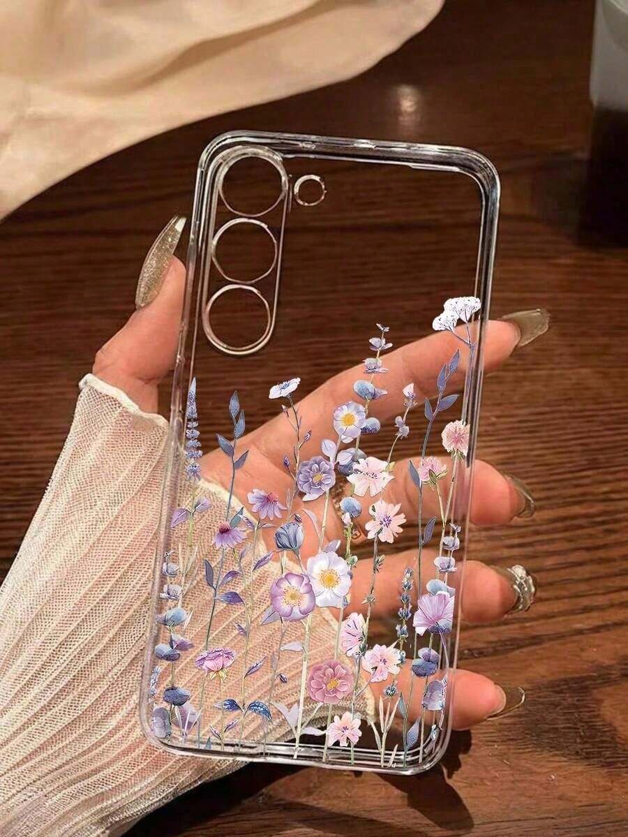 1 Piece Fashionable Blue Flower Design Soft Phone Case, Compatible With IPhone, Honor, , Galaxy A04e/12/A13/A14/A34/A50/A52/A53/A54/S21/S22/S23/S24/S25/S25Ultra, 6A/7A/8A, 12T/13T, Waterproof, Shockproof, Dropproof, Scratch-Resistant, International Version, Not The Domestic Version - 透明 6 - 查看 1