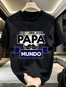Papá Mundo Camisetas para Hombre 180g Alta Calidad Camisas para Hombre Estilo Urbano Corona y Bigote Logo Playera de Hombre Regalo Día del Padre 2026 Relaxed Fit Ropa de Hombre México Local - Negro - Ver 1