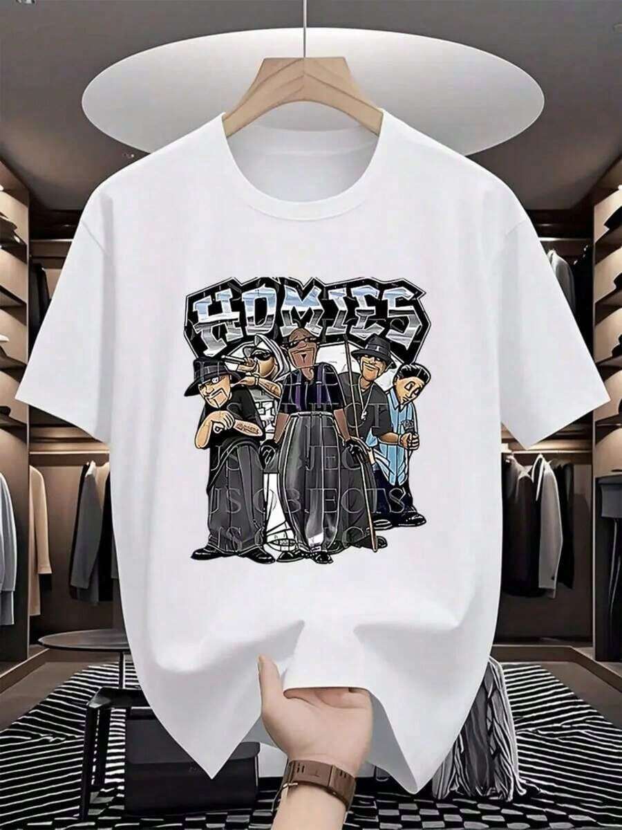 1 Unit Of 220 Grams Hip Hop Style T-Shirt 100% Cotton With Digital Print Friends Design Men's Casual Short Sleeve Round Neck Shirt, Casual Streetwear Urban Style - 白色的 - 查看 1