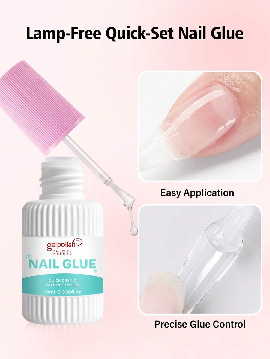 10ml Super Strong Nail Glue For Acrylic Nails,Nail Tips, Press On Nails,Fake Nails, Salon Quality Brush On Nail Glue Easy Application Long-Lasting False Nail Glue - 10ml粉蓋 - 查看 1