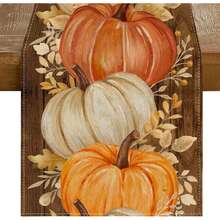 秋季桌旗 南瓜金色楓葉季節性秋季感恩節廚房餐桌裝飾家居派對裝飾 - 彩色 - 查看 9