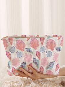 1pc Portable Cosmetic Storage Bag Ocean Series Shell & Starfish Pattern Double-Sided Print Travel Zipper Makeup Pouch Multifunctional Toiletry Organizer - Multicolor - View 4