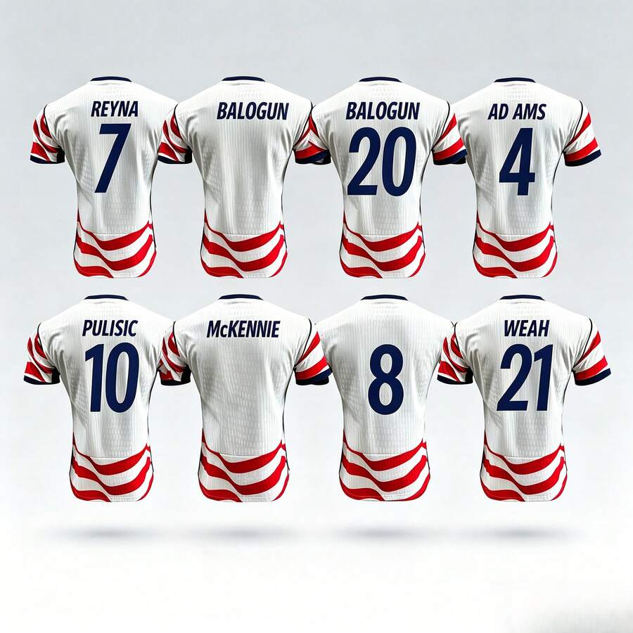 USMNT 2026 World Cup Home Soccer Jersey, Pulisic Reyna McKennie Balogun Weah Adams USA National Team Replica Football Shirt - 主場-10 - 查看 1