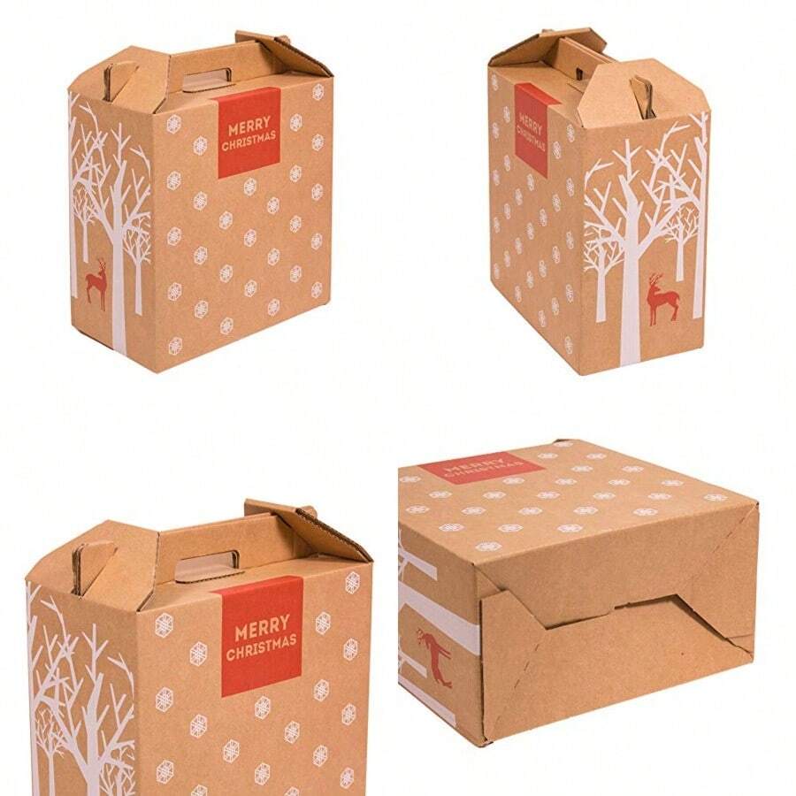 Only Boxes Caja de vino con 6 botellas de vino 4 unidades diseño navideño - Marrn - Ver 1
