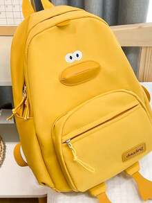 1pc Duck Nylon Zipper Closure Cute Backpack For Boys And Girls, Suitable For School And Daily Use - Yellow - View 4