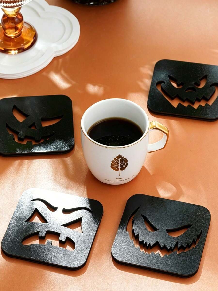 16件組萬聖節黑白南瓜杯墊,適用於居家與酒吧裝飾、咖啡廳、下午茶、餐廳場景、主題派對及日常使用,亦可作為精美禮物 - 彩色 - 查看 1
