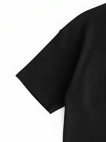 Minimalist Black Vertical Ribbed Texture Crew Neck Short Sleeve Men's Casual Versatile T-Shirt - Black - View 4