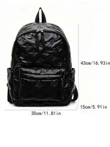 This Student Backpack Features A Classic Collegiate Design In Black With A Bow Pattern. It Is A Large-Capacity Backpack With Multiple Pockets, Suitable For Students, Commuters, And Young People. This Backpack Can Be Used For Travel And Vacations, And Is Also An Ideal Choice For Campus Life. - Black - View 4