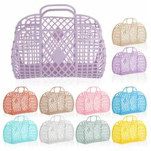 Portable Storage Open-Top Basket Style Minimalist Solid Color PE Jelly Material Waterproof Wear-Resistant Vacation Shopping Jelly Beach Tote Bag Reusable Beach Bag, Beach Basket, Grocery Basket, Toiletry Bag - Multicolor - View 1