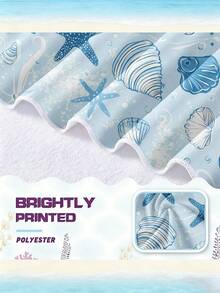 1PC Bohemian Style Light Blue Starfish Conch Seashell Pattern Large Microfiber Beach Towel, Quick Dry Soft Skin-Friendly Wear-Resistant Beach Towels For Swimming Outdoor Beach Vacation Travel Supplies, Father's Day Gift - Multicolor - View 3