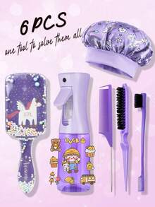 OBOVAY 1/6pcs Cartoon Cute Comb Set, Transparent Unicorn Shaped Air Cushion Hairbrush, Satin Sleep Cap (Unicorn Print Design), 200ml Hair Spray Bottle, Suitable For Daily Use And Sleep, Includes Fluffy Hairbrush, Tail Comb, Edge Comb, Suitable For Styling Bangs, Hairline, Sideburns, Eyebrows And Eyelashes, Perfect Gift For Girls - Multicolor - View 16
