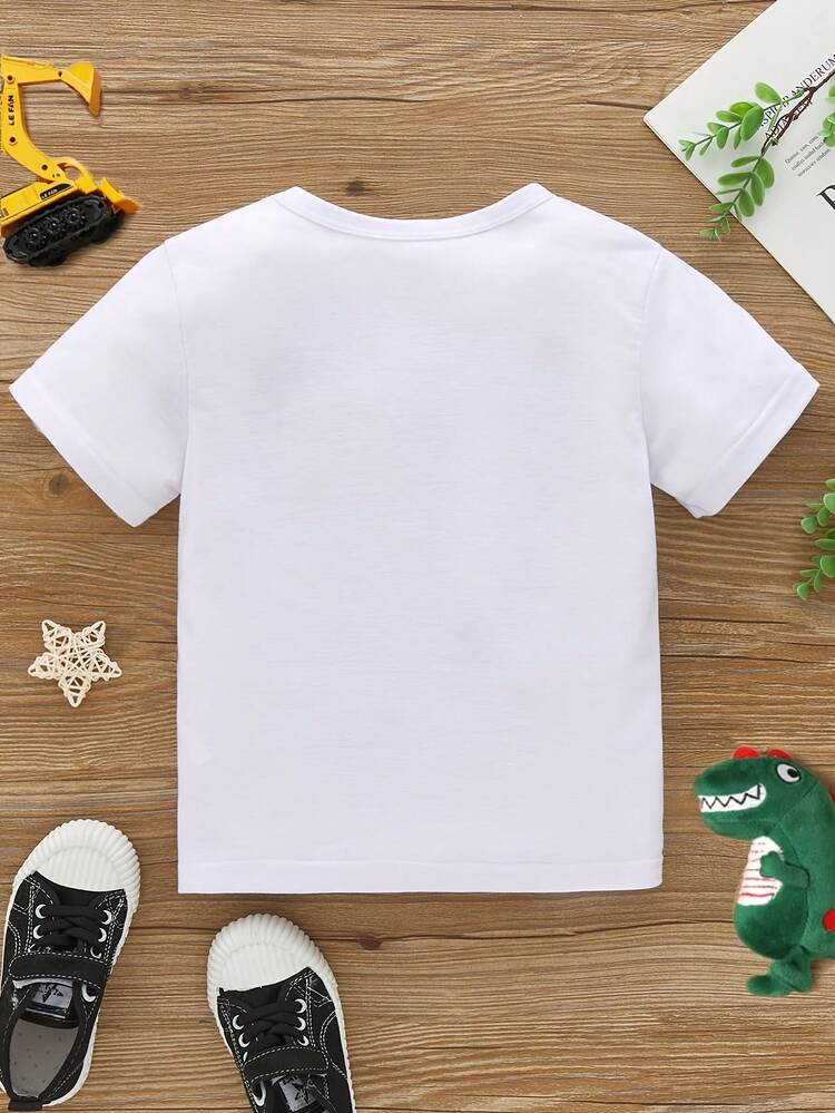 Kids' Round Neck T-Shirt, Modern And Stylish, With Cartoon Print, Perfect For Casual Wear - 白色 - 查看 3