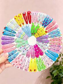 10/20/30pcs/Set Colorful Printed Water Drop Hair Clips, Sweet Hair Accessories--Suitable For Girls And Women, Daily Essential - Multicolor - View 13