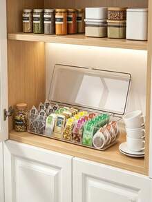 1pc 8-Slot Transparent Acrylic Tea Bag Storage Rack, Multi-Functional Coffee Capsule & Candy Packet Organizer, Detachable Cosmetic & Sundries Display Stand, Wall-Mounted Or Countertop Kitchen Spice Rack Cabinet Organizer - Clear - View 1