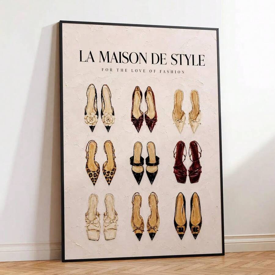1pc Framed/Unframed Woman Heels Fashion Canvas Poster Luxury Shoe Closet Wall Art Print Minimalist Girly Room Aesthetic Decor Scroll Painting For Makeup Room,Beauty Salon Room,Dorm,Modern Home Decoration