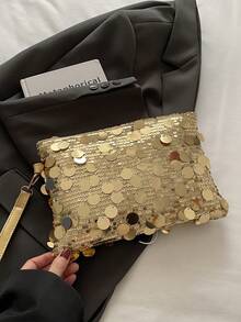 New Fashion Sequin Handbag, Sequin Envelope Clutch Wristlet Bag, Sequin Coin Purse Suitable For Parties, Outings, Vacations, Shopping And Daily Use, Can Store Coins, Phones - Gold - View 5