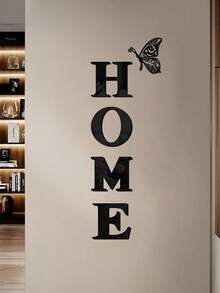 Drill-Free Self-Adhesive Mirror 3D HOME Door Sign, Creative Artistic Butterfly Shaped Wall Decor Hanging Ornament, Modern Minimalist Home Soft Furnishing Decor, American Country Style Entryway Renovation, Housewarming Premium Gift - Multicolor - View 2