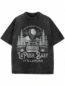 Women's New Summer Cotton T-Shirt, Vintage Washed Forest Landscape Print, Breathable Men's T-Shirt For Casual Everyday Couple Outfits - 黑色 2 - 查看 2