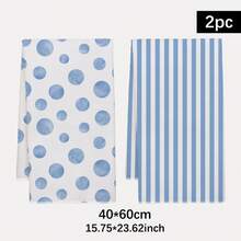 2PCS Kitchen Towels Blue & White Polka Dot Striped Pattern Print 40*60cm Modern Minimalist Style Rectangular Microfiber Kitchen Towels, Dishcloths, Tablecloths, Hand Towels, Kitchen Decor, Home Decor, Housewarming Gift For Neighbors, Perfect For Kitchen And Bathroom Use, Suitable For Housewives And Family Gatherings, High Cost-Performance, Home Essential - Blue and White - View 12