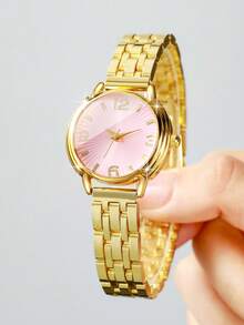 Women's Round Digital Scale Dial Gentle Style Luxury Fashion Quartz Wristwatch, Exquisite Watch For Date Birthday Gift (1pc/Set) Watch Box Not Included - Gold - View 2