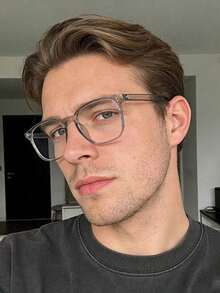 1pc Men's Casual Classic Square Glasses, Solid Color Lightweight, Pressure-Free, Clear Lenses, Suitable For Work, Computer Use, Reading - Multicolor - View 1