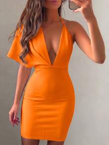 Women's Sexy Elegant Orange Backless Spaghetti Strap Bandage Bodycon Dress, Suitable For Party, Cocktail, Wedding Guest Spring Fall - Orange - View 4