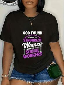 el Diseño 'Dios Creó Trabajadoras Sociales Fuertes', Fuente Rosa y Blanca Llamativa, Estilo Casual Diario Negro, Tallas Unisex, Camiseta Lavable de Manga Corta para un Estilo Urbano Moderno. - Negro - Ver 1