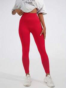 Yoga Compression Seamless Abdominal Control Training Workout Leggings Sports - Fiery Red - View 7